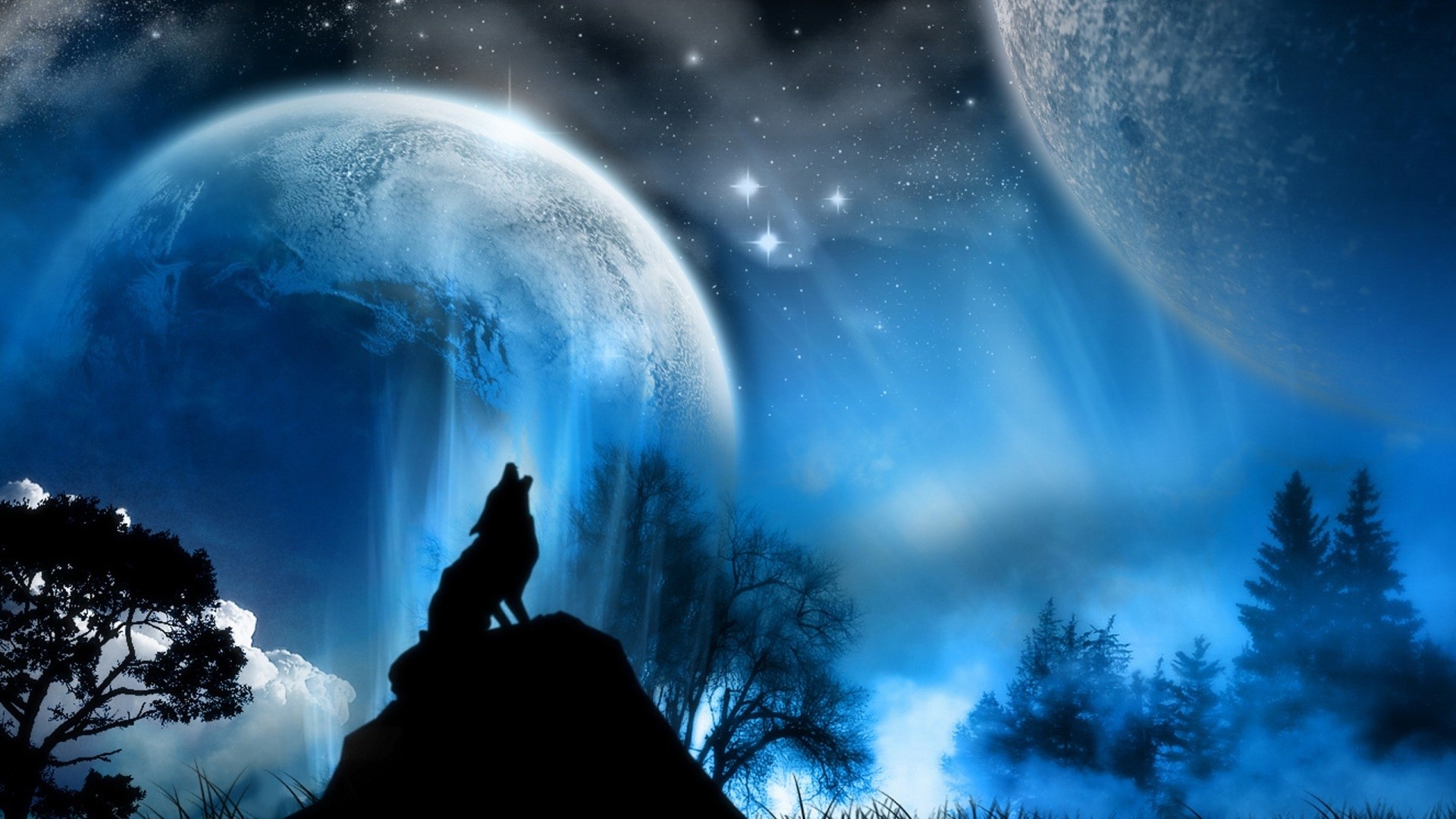 Wolf Howling at Full Moon Wallpaper