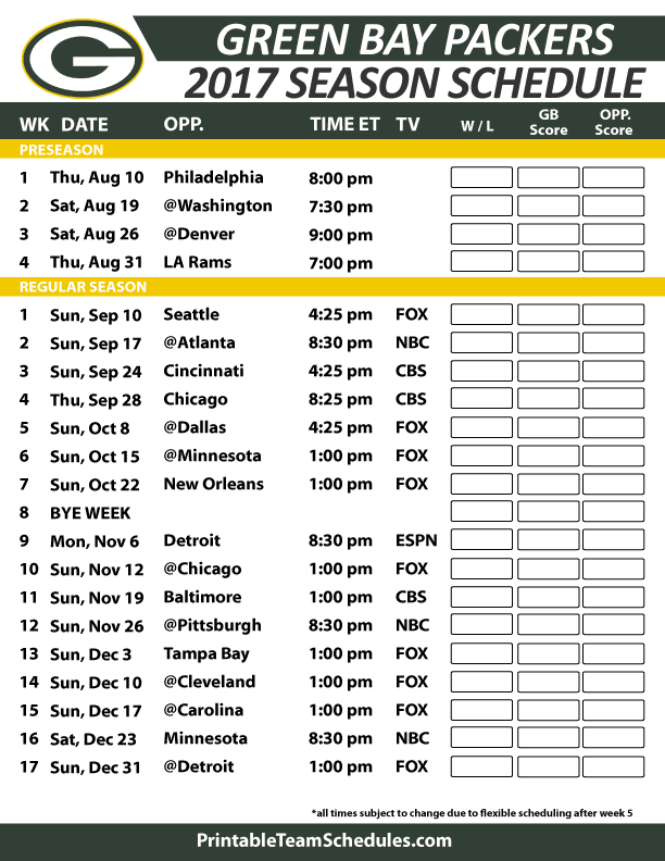 2017 Green Bay Packers Schedules Wallpaper 612x792