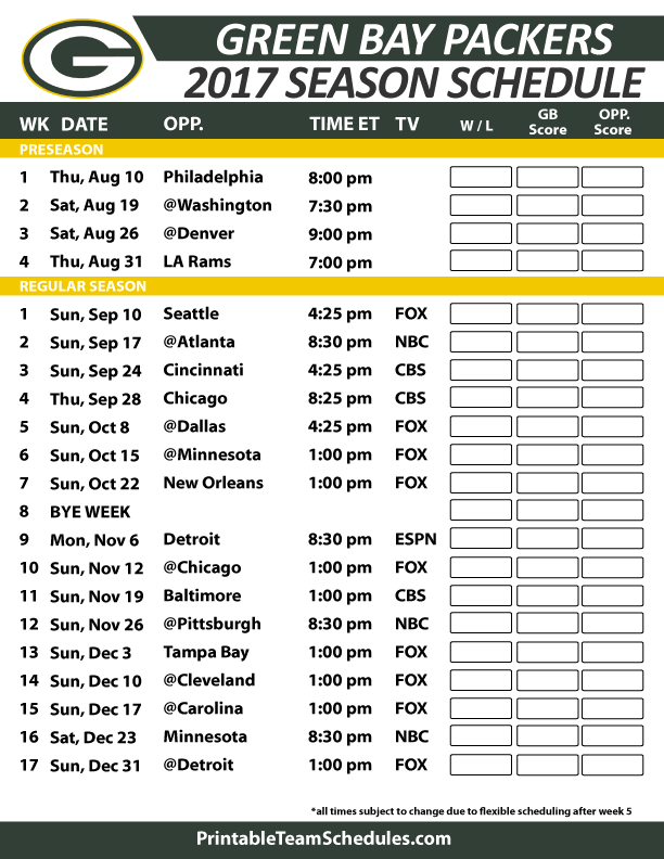 2017 Green Bay Packers Schedule Wallpaper