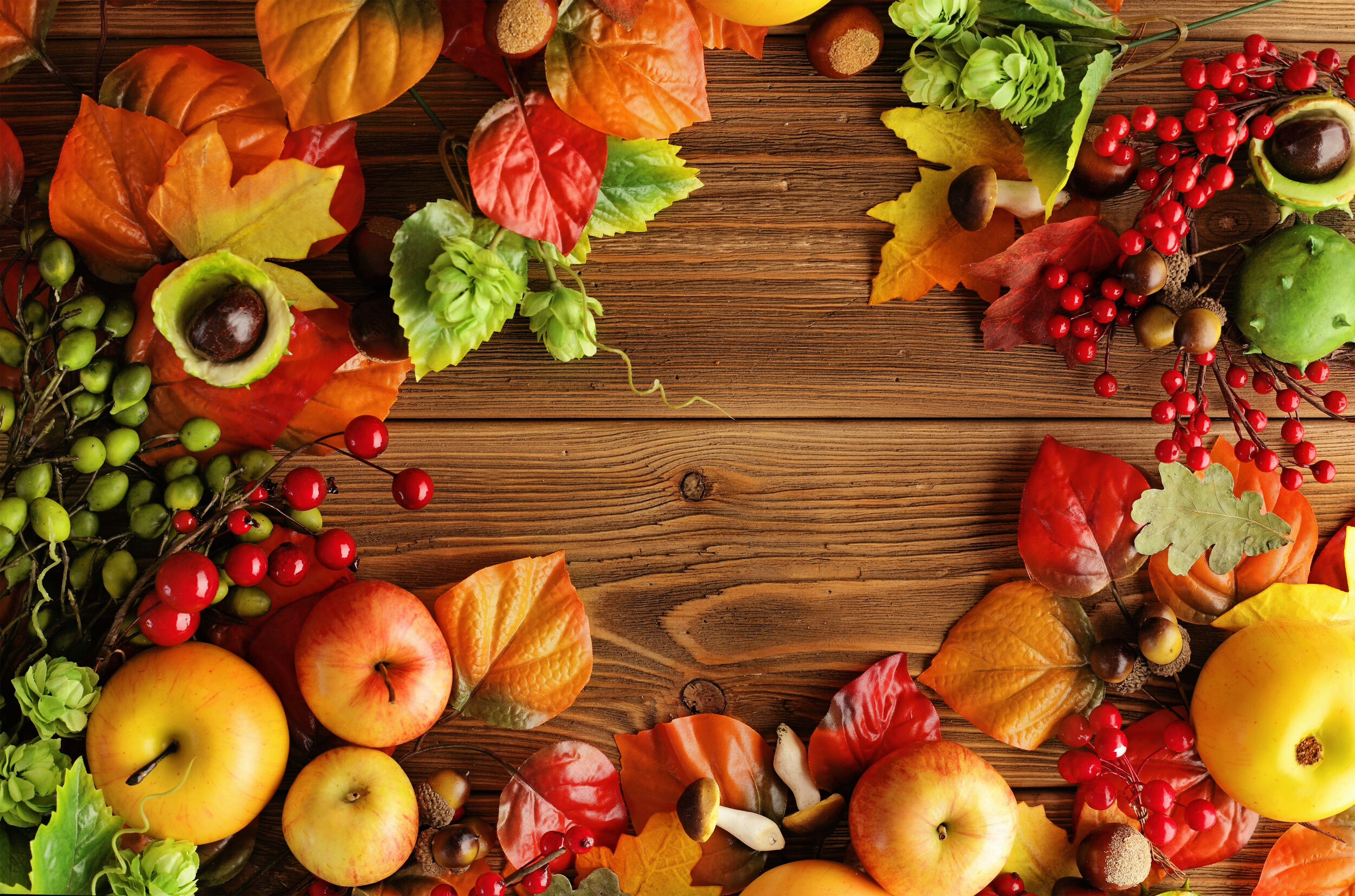 Autumn Wooden Background Fruits HD Wallpaper