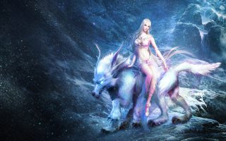 Fantasy Ice Fairy with Ice Wolf Wallpaper HD