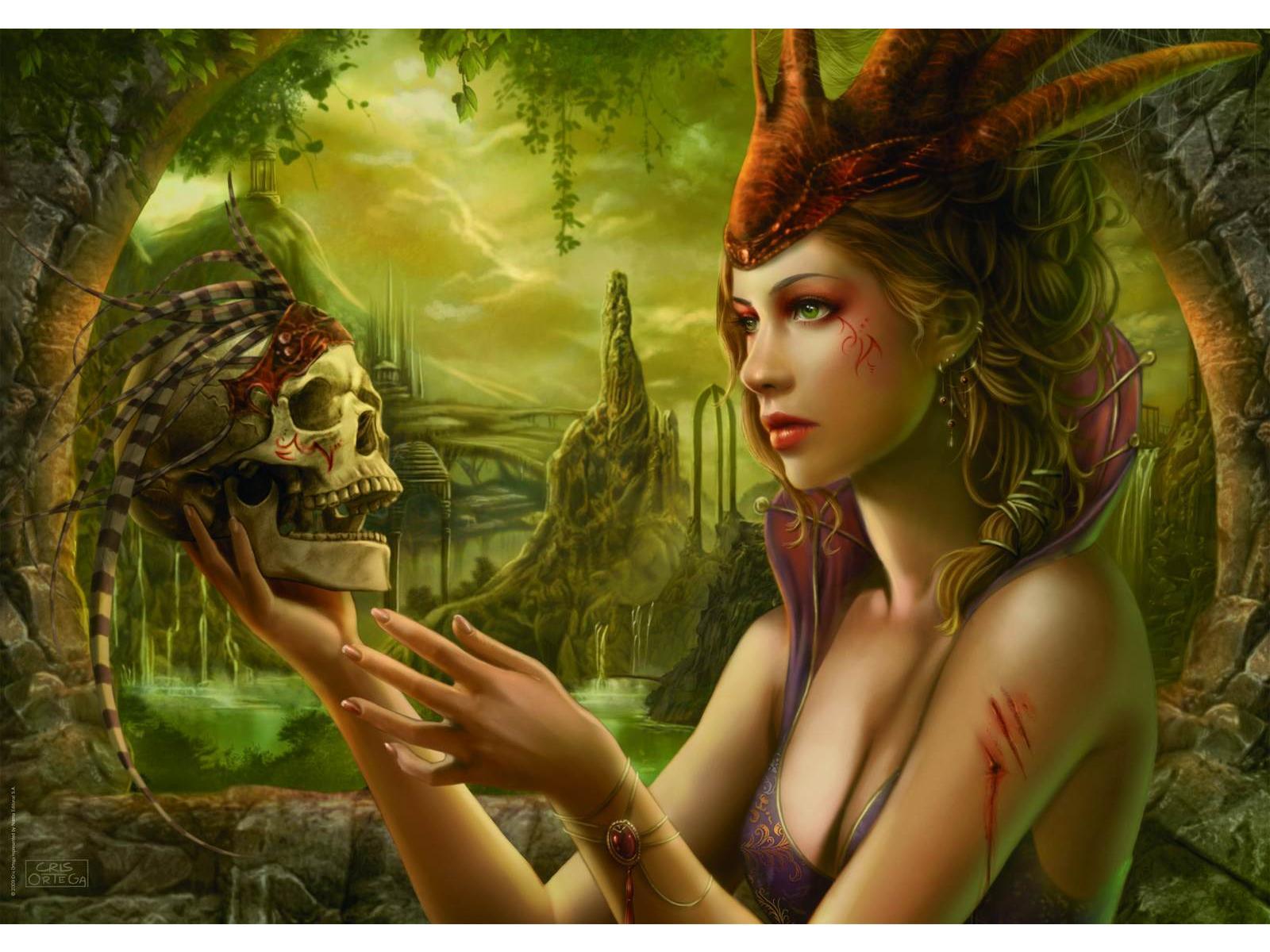 Fantasy Woman With Skull Wallpaper 1600x1200