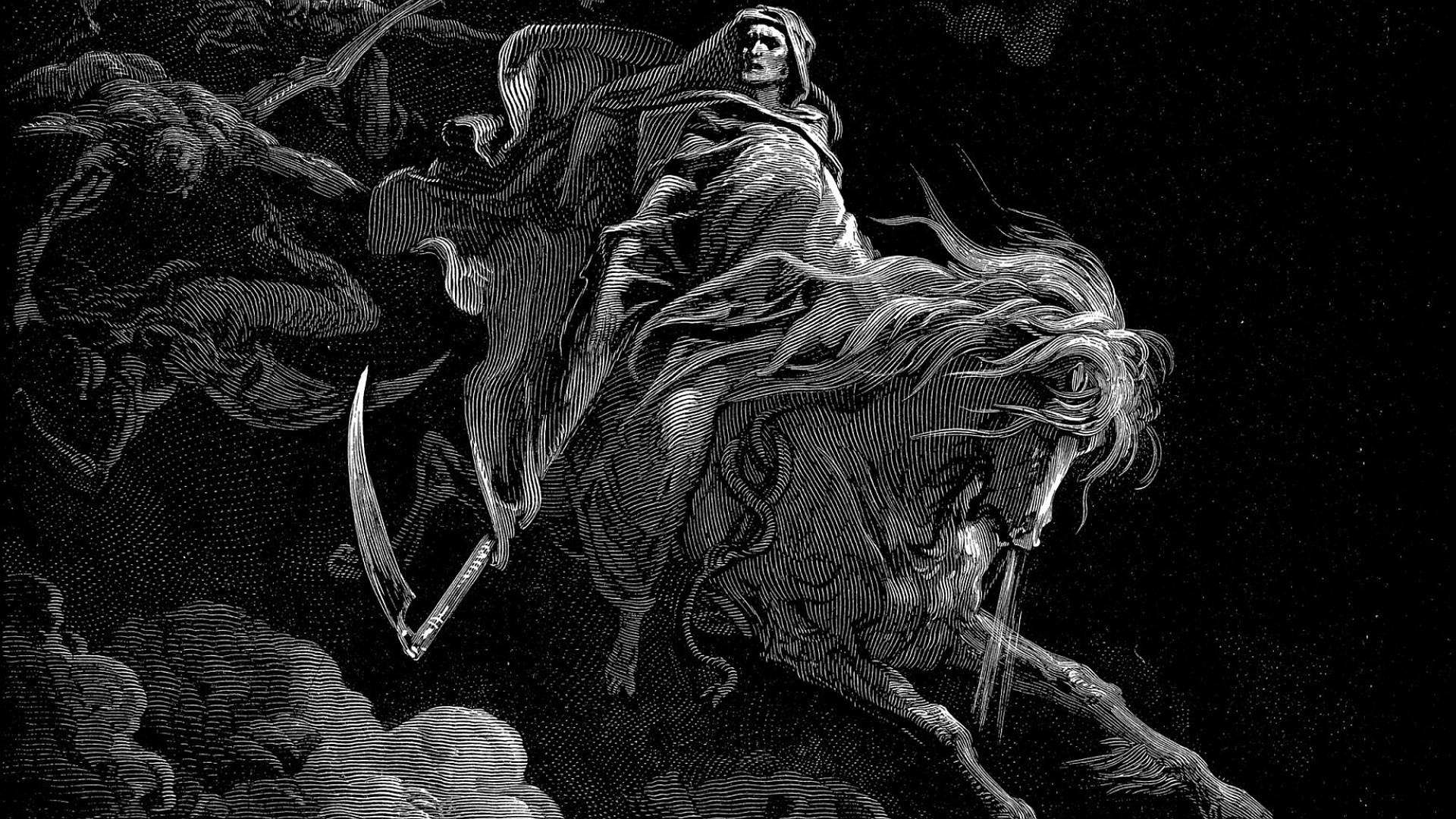Grim Reaper with Horse Dark Wallpaper HD 1920x1080