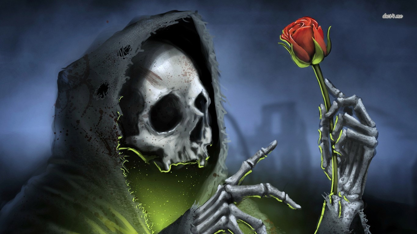 Red Rose Grim Reaper Dark Wallpaper 1366x768