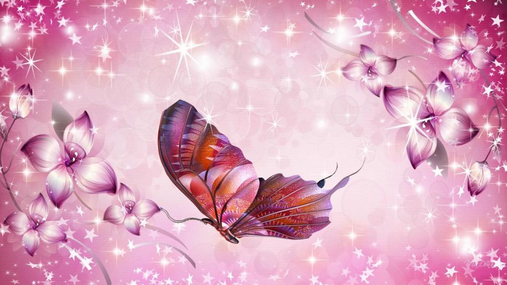 Pink Butterfly HD Wallpaper With Resolution 1920X1080